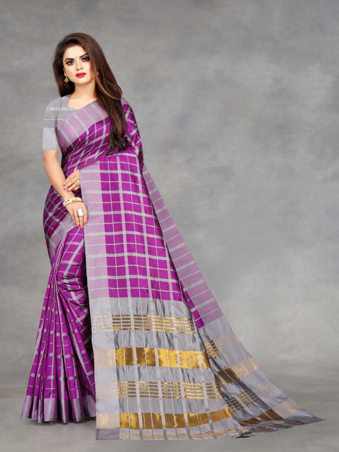

Florence Purple & Green Checked Silk Blend Saree