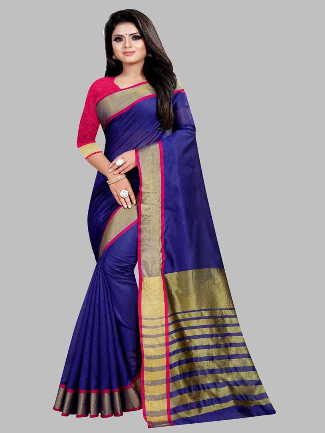 

Florence Navy Blue & Pink Zari Silk Blend Saree
