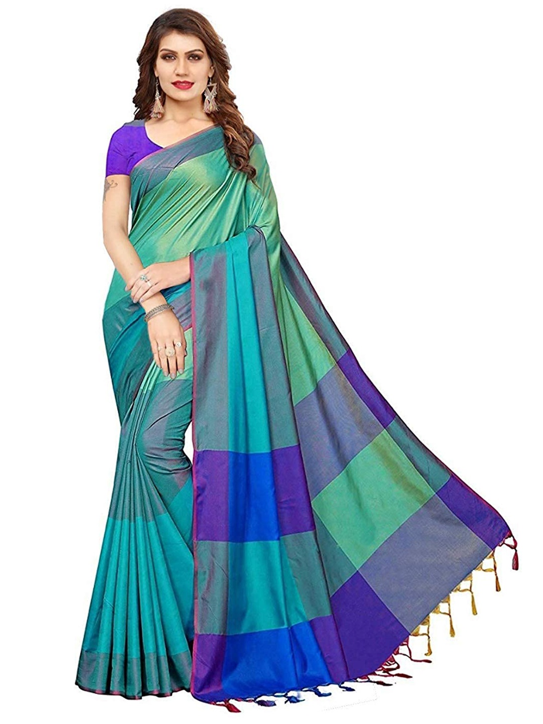 

Florence Blue & Green Colourblocked Silk Blend Saree