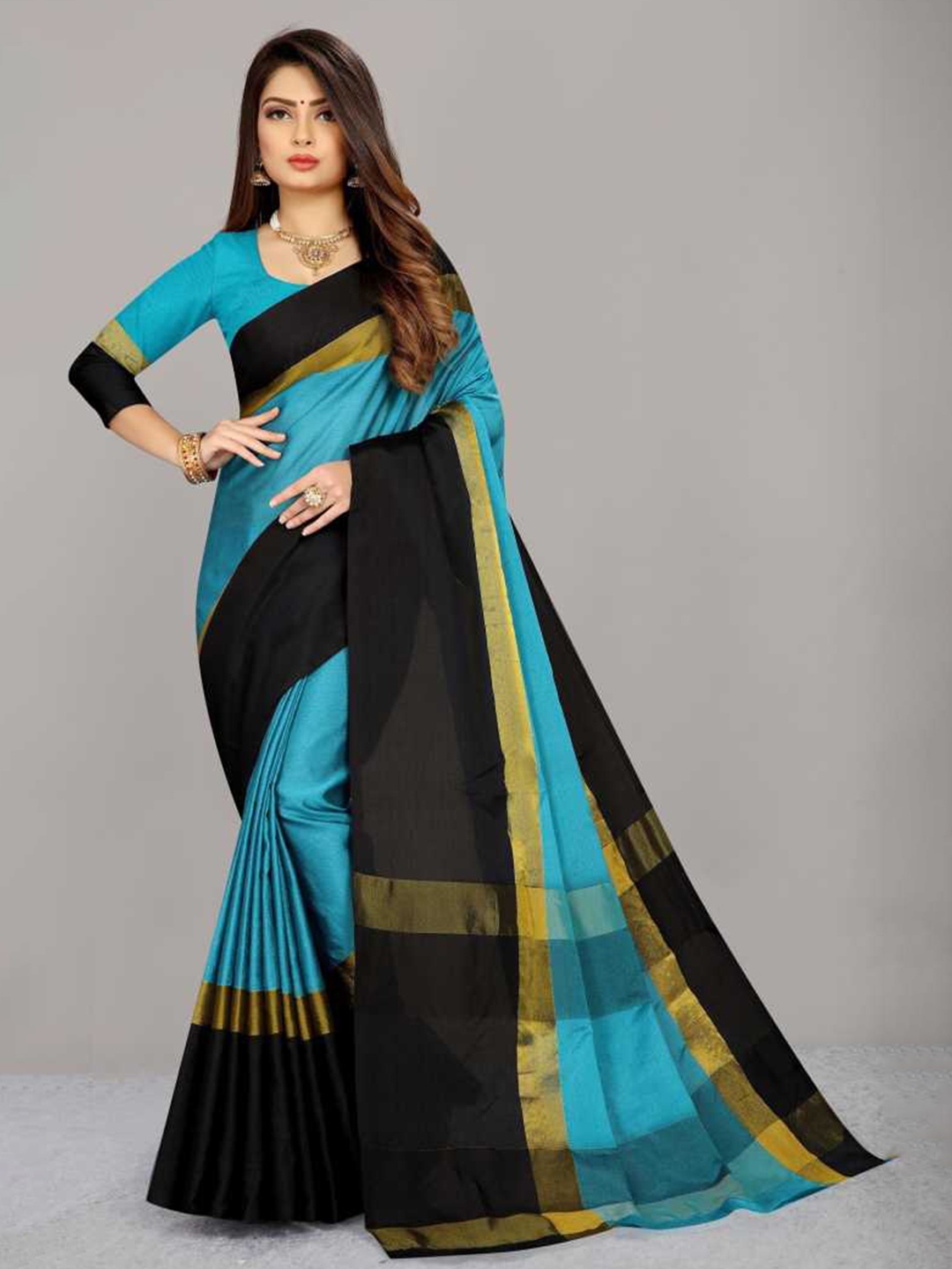 Florence Blue & Black Zari Silk Blend Saree