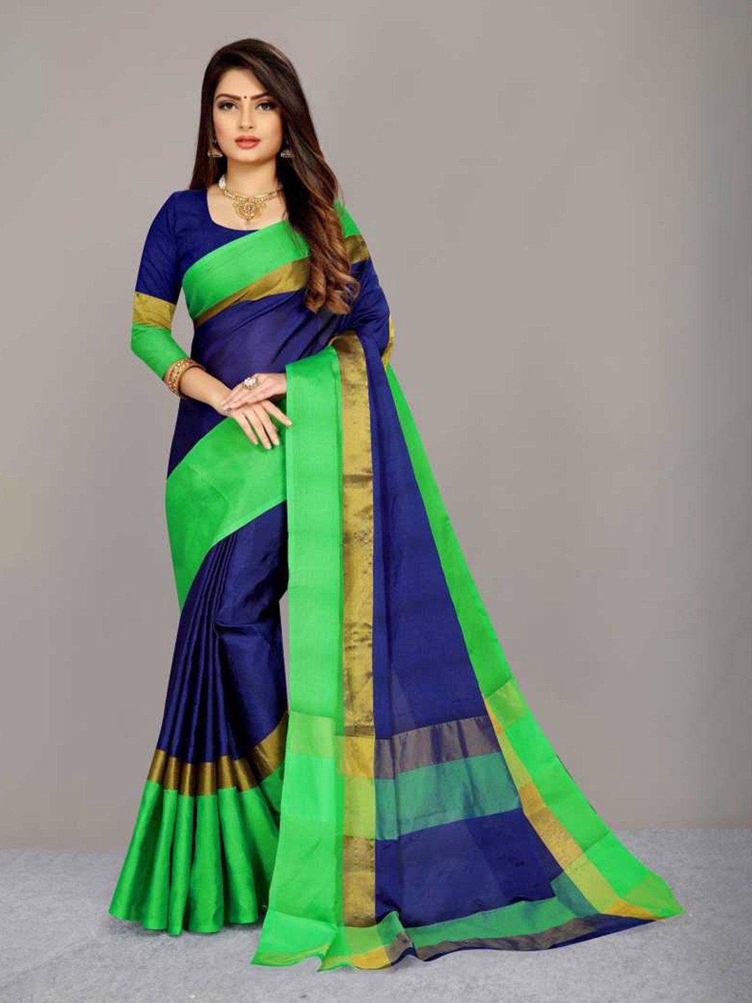 

Florence Navy Blue & Green Colourblocked Silk Blend Saree