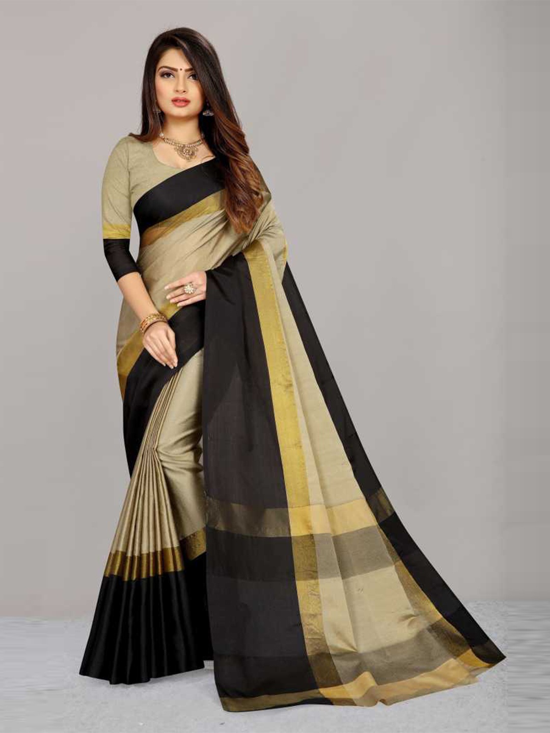 

Florence Beige & Black Zari Silk Blend Saree