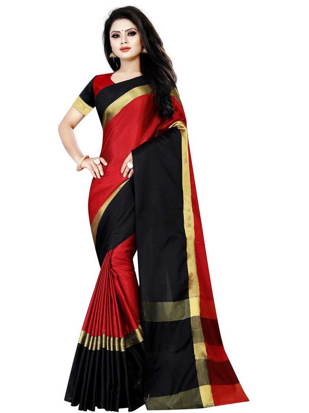 

Florence Red & Black Colourblocked Silk Blend Saree