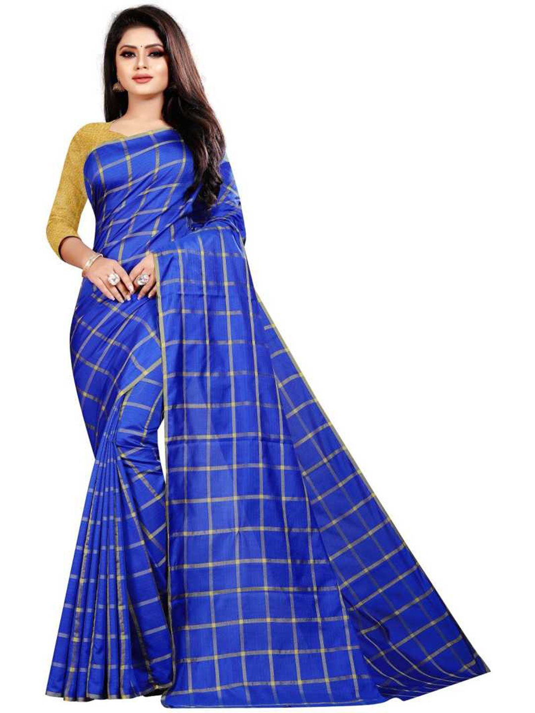 

Florence Navy Blue Checked Silk Blend Saree