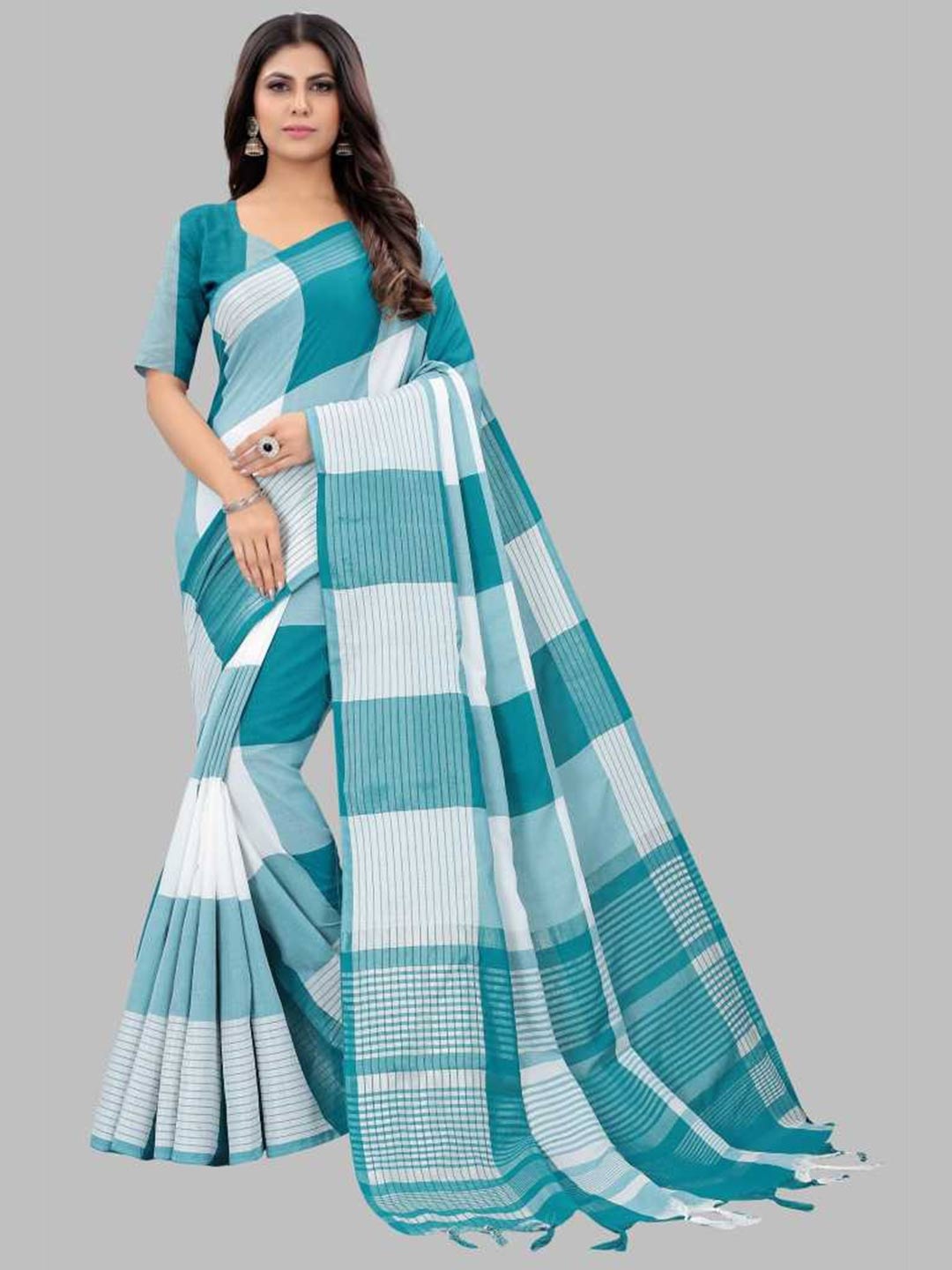 

Florence Blue & White Checked Silk Blend Saree
