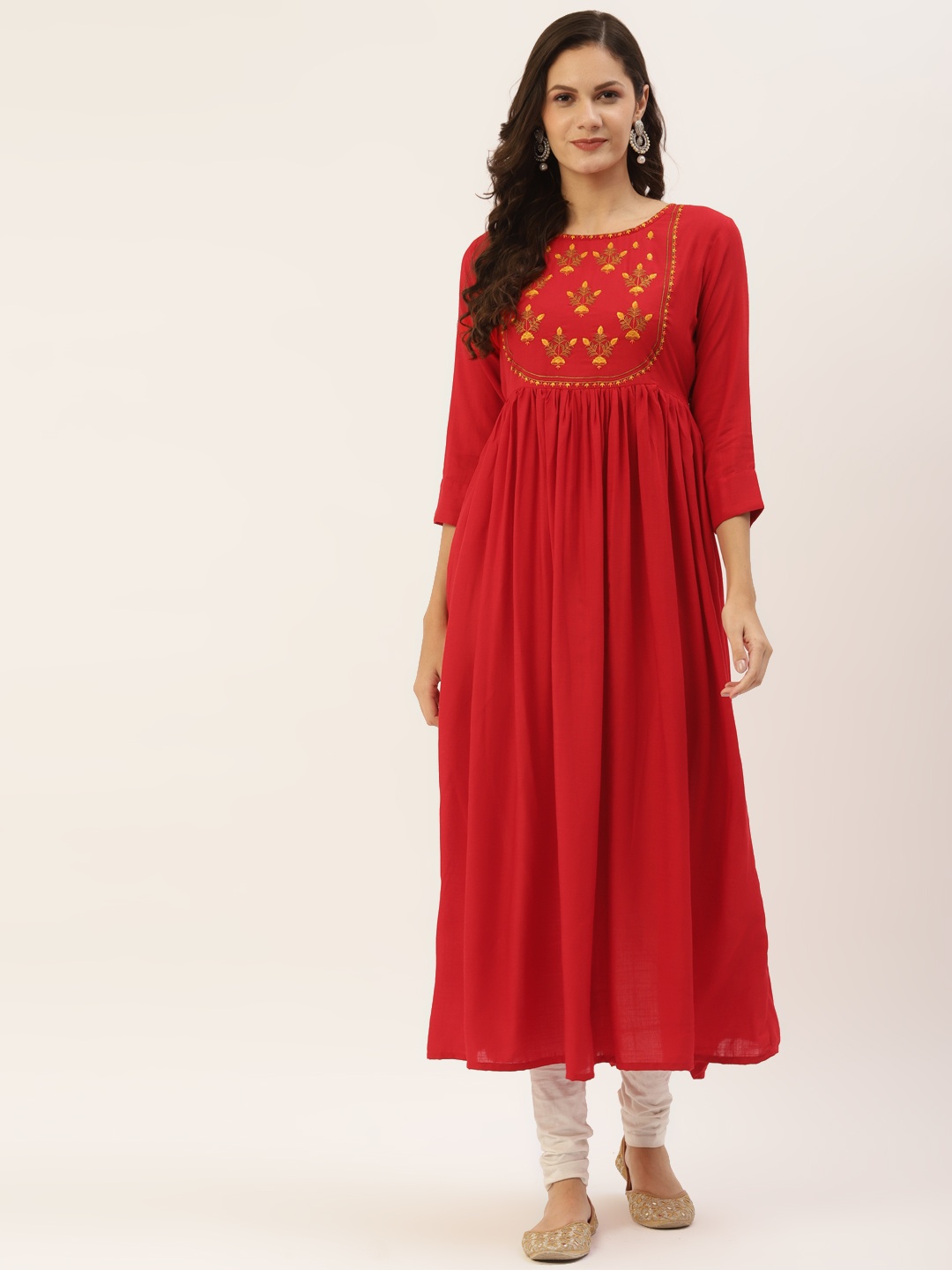 

INDYES Women Red Ethnic Motifs Yoke Design Anarkali Kurta