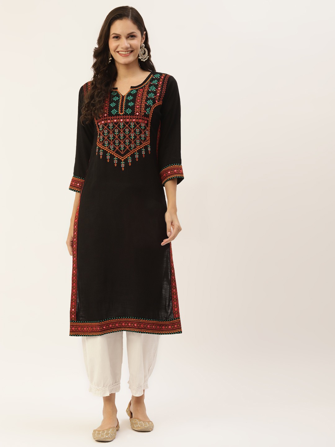 

INDYES Women Black Ethnic Motifs Yoke Design Kurta