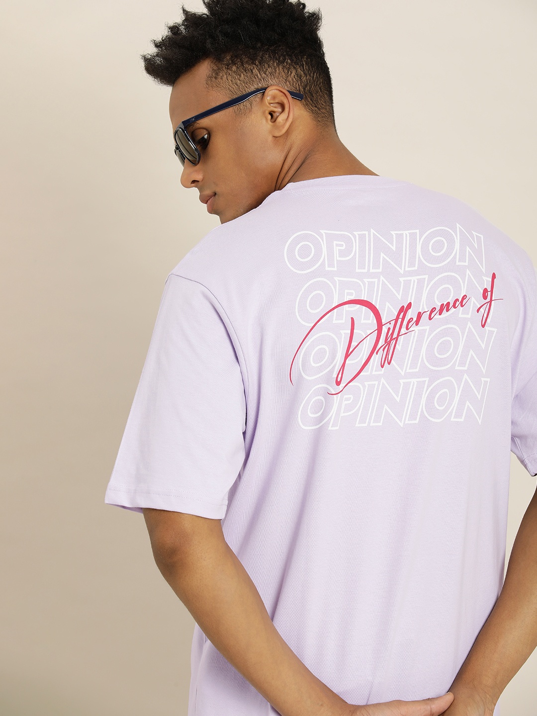 

Difference of Opinion Men Lavender Typography Printed Pure Cotton Oversized T-Shirt