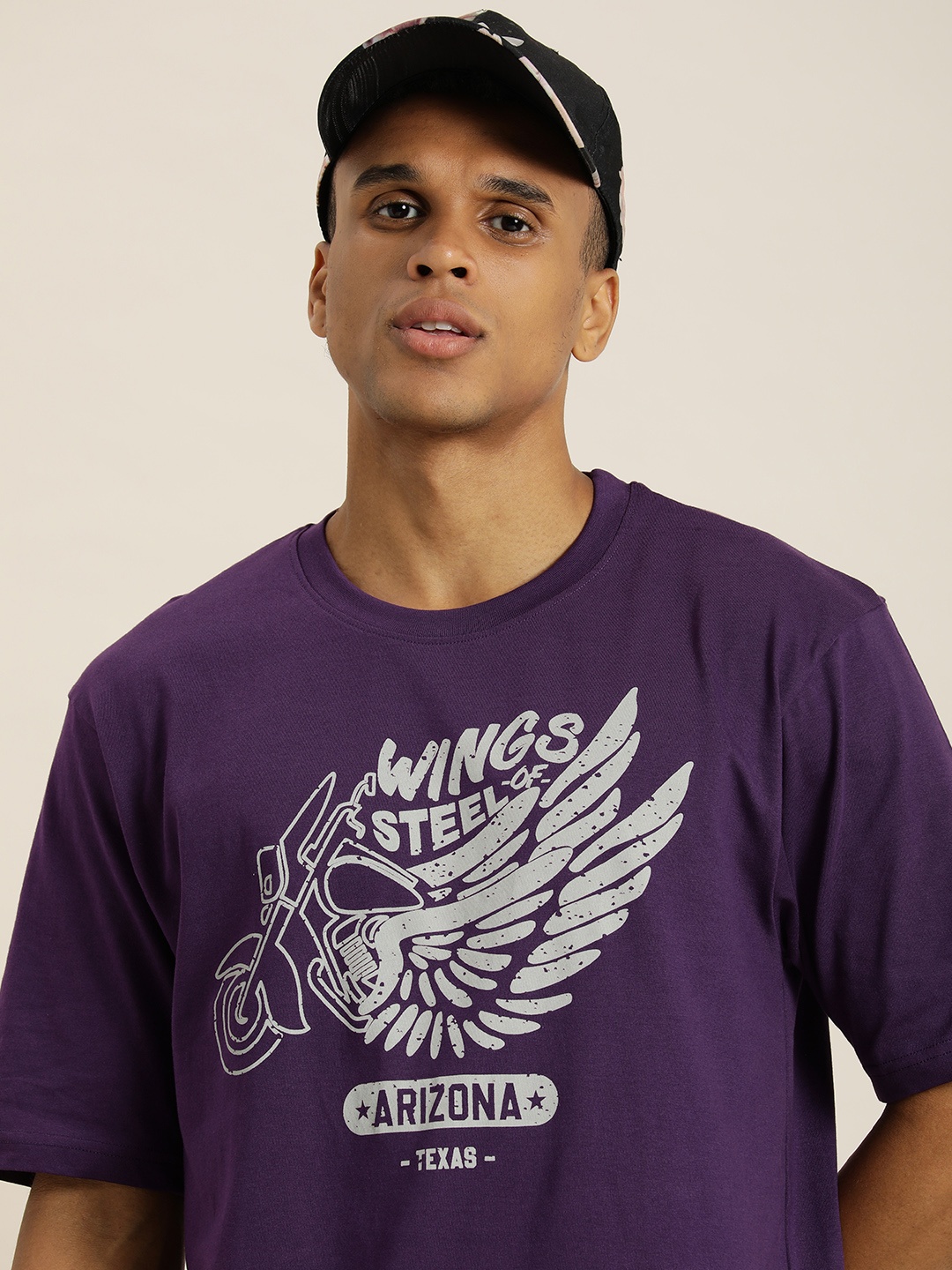 

Difference of Opinion Men Purple Typography Printed Pure Cotton Oversized T-Shirt