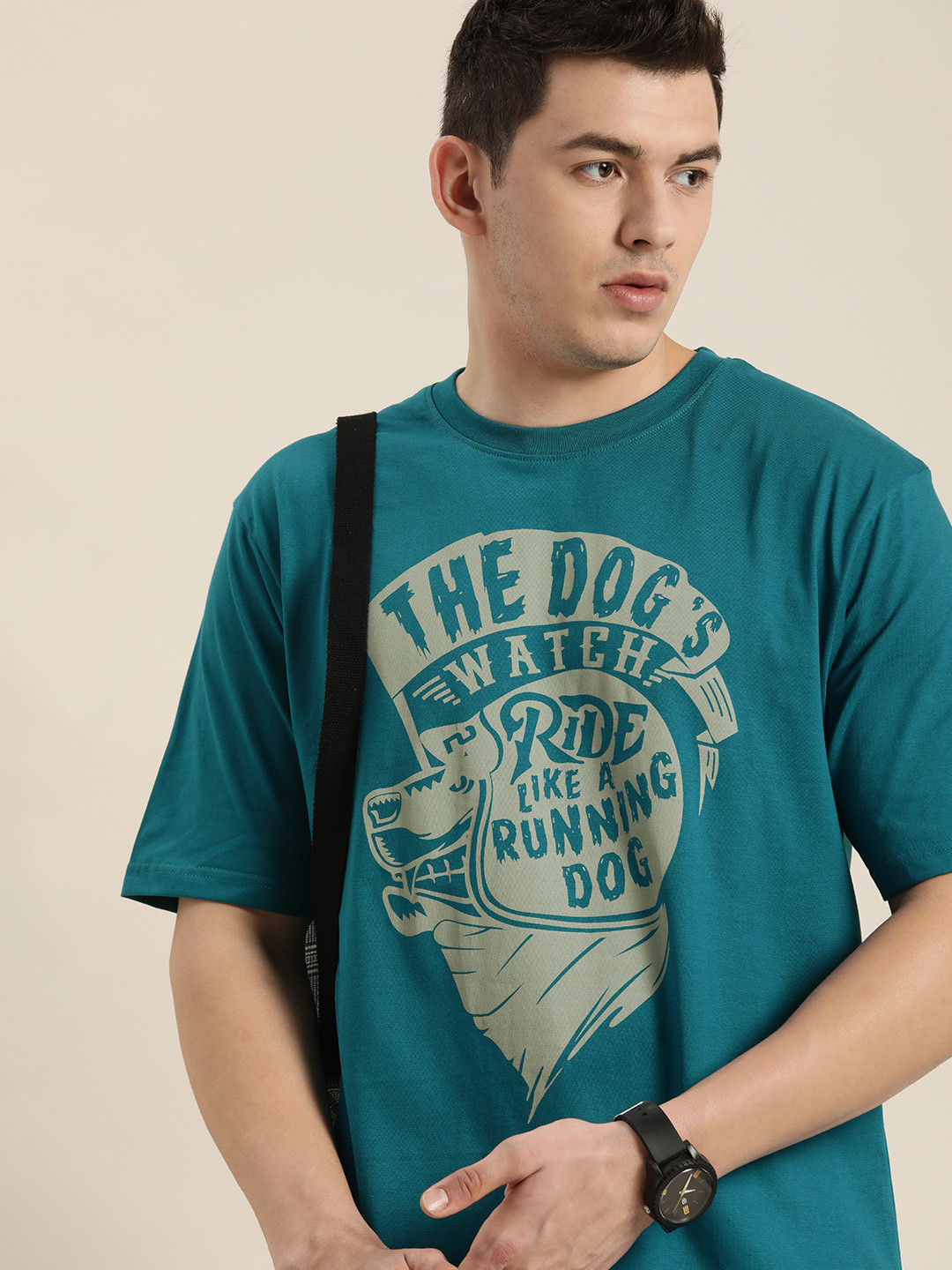 

Difference of Opinion Men Teal Printed Pure Cotton Loose T-shirt