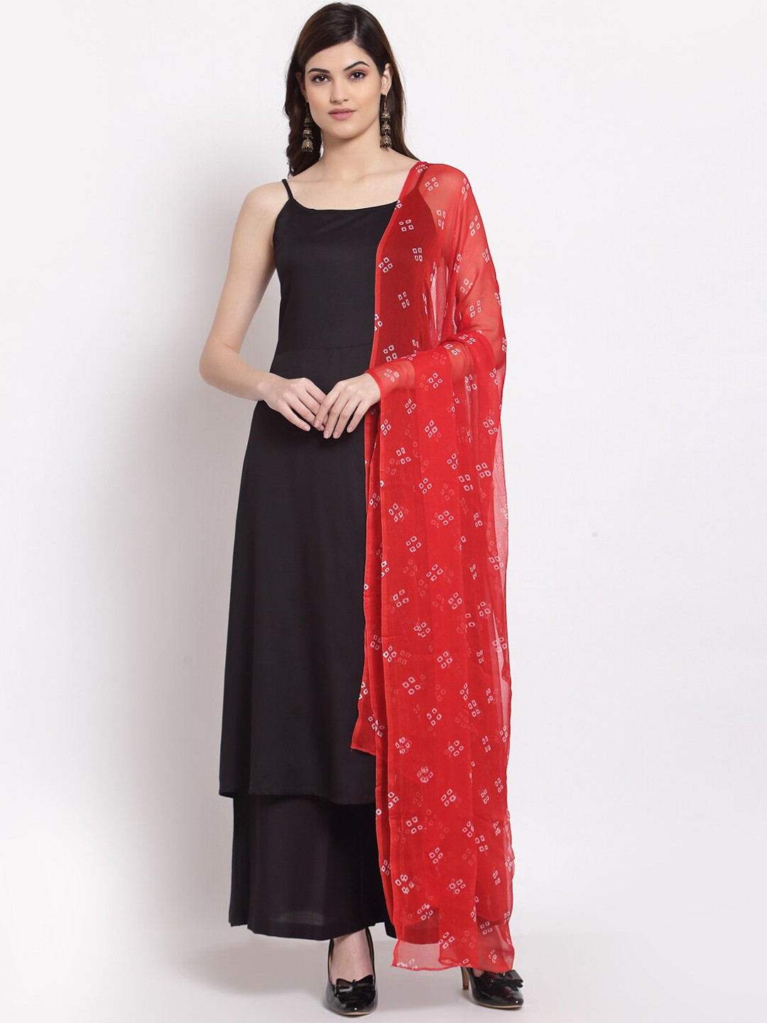 

Altiven Women Black Panelled Pure Cotton Kurta with Palazzos & With Dupatta