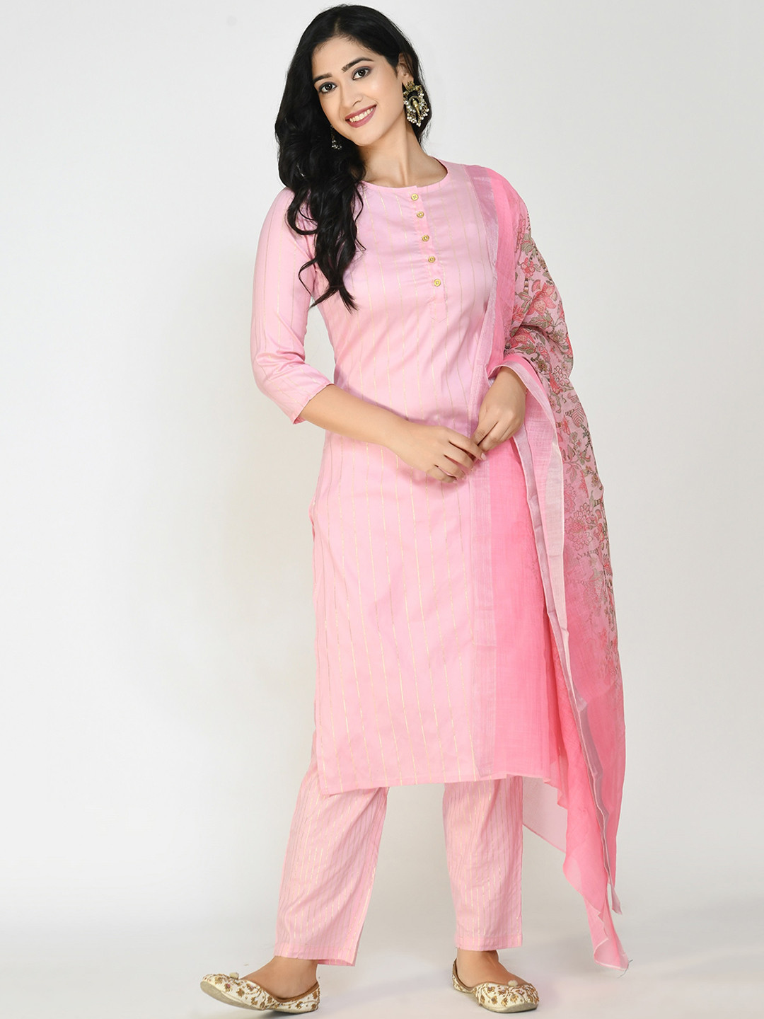 

Altiven Women Pink Pure Cotton Kurta with Trousers & With Dupatta