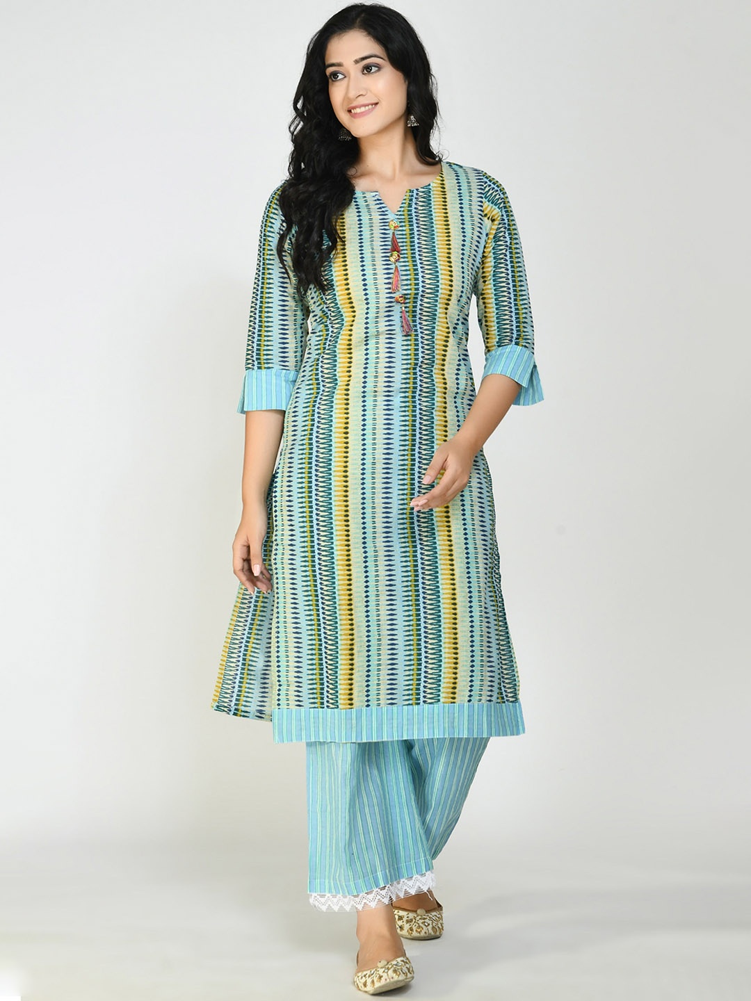 

Altiven Women Multicoloured Printed Pure Cotton Kurta with Palazzos, Multi