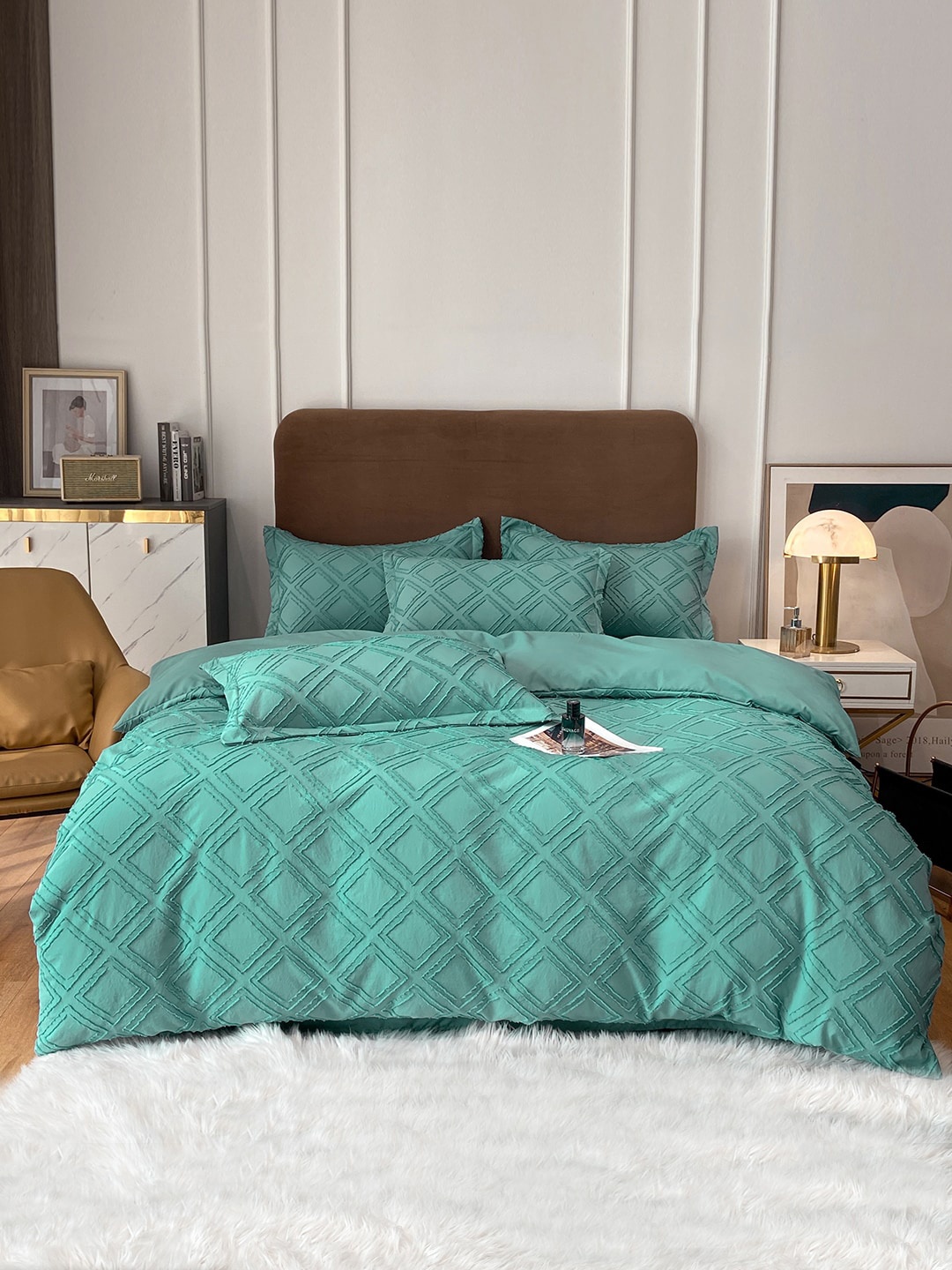 

JC Collection Green Self Design Double King Bedding Set
