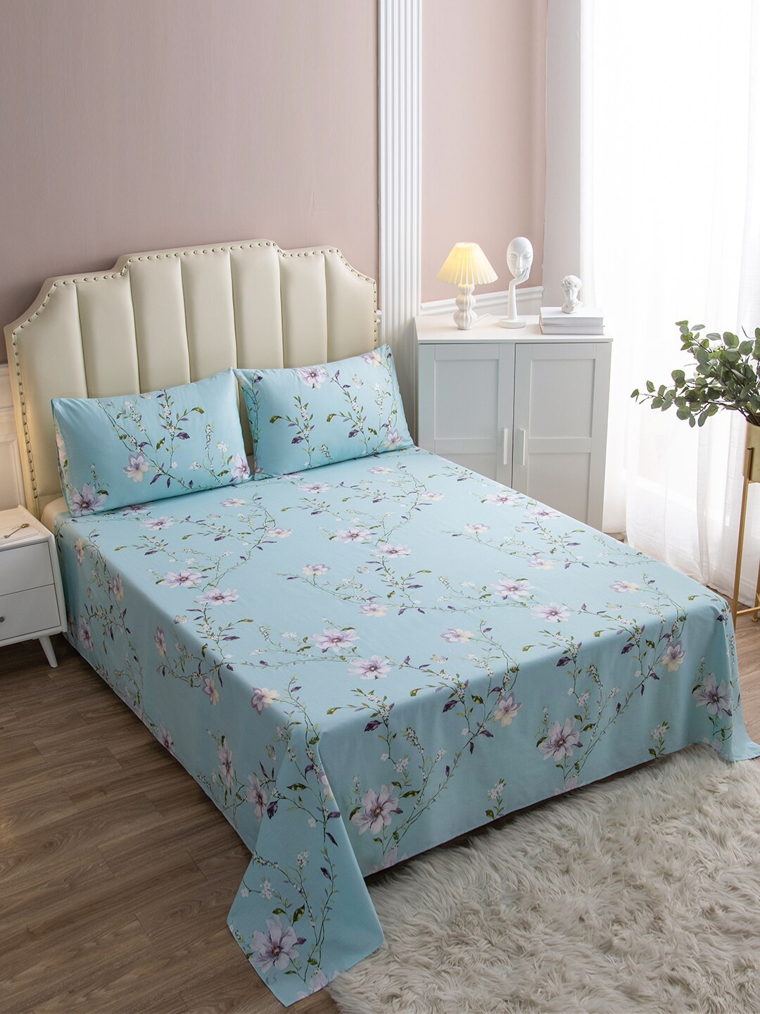 

JC HOME Blue 200 TC Printed Double Queen Bedsheet