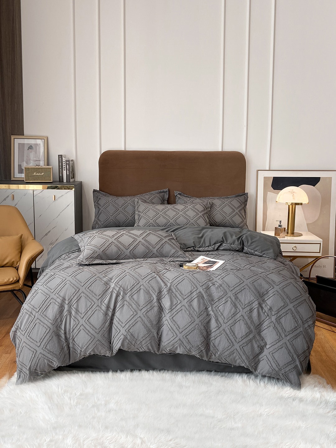 

JC Collection Grey Self-Designed Double Queen Bedding Set