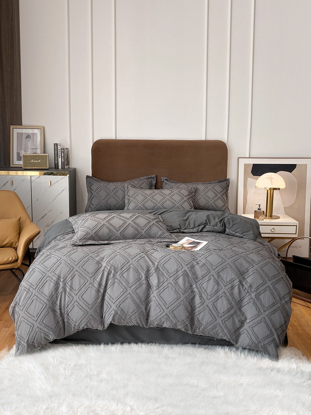 

JC Collection Grey Self Design Double King Bedding Set