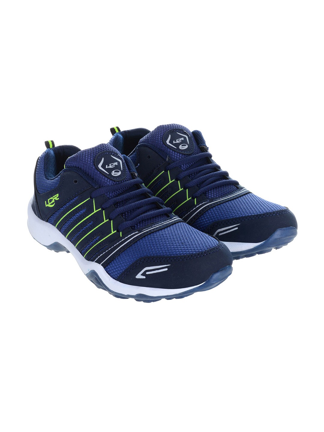 

Lancer Men Navy Blue & Fluorescent Green Textile Running Non-Marking Shoes