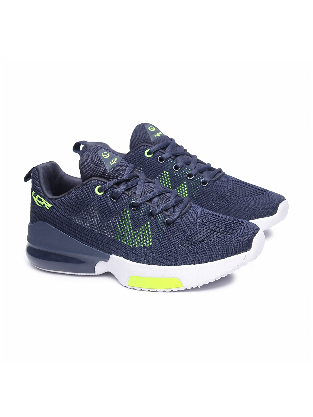 

Lancer Men Navy Blue & Fluorescent Green Textile Running Non-Marking Shoes