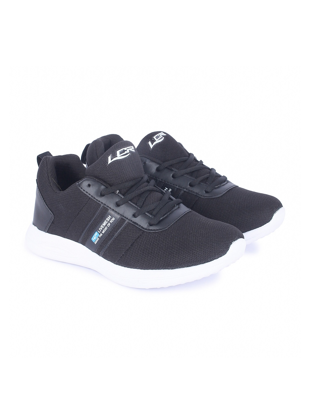 

Lancer Men Black & White Textile Running Non-Marking Shoes