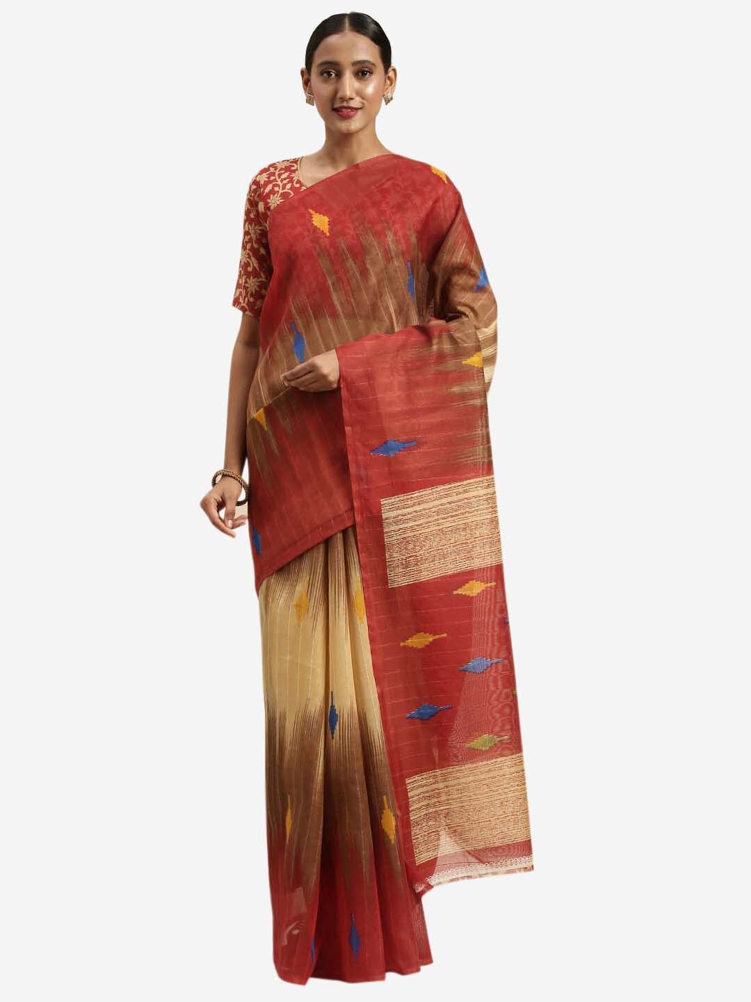 

SAADHVI Red & Beige Printed Art Silk Saree