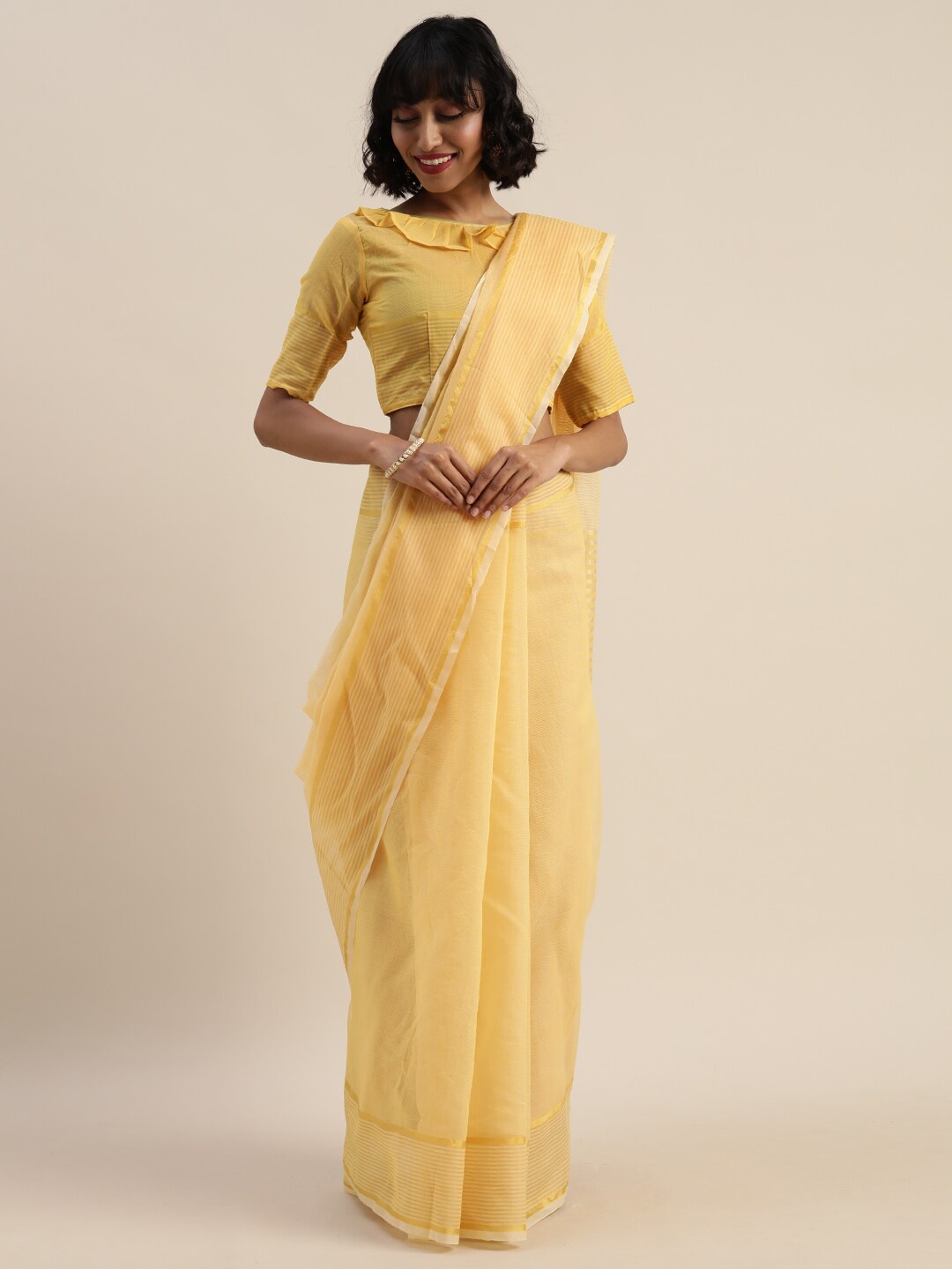 

SAADHVI Yellow Pure Cotton Saree