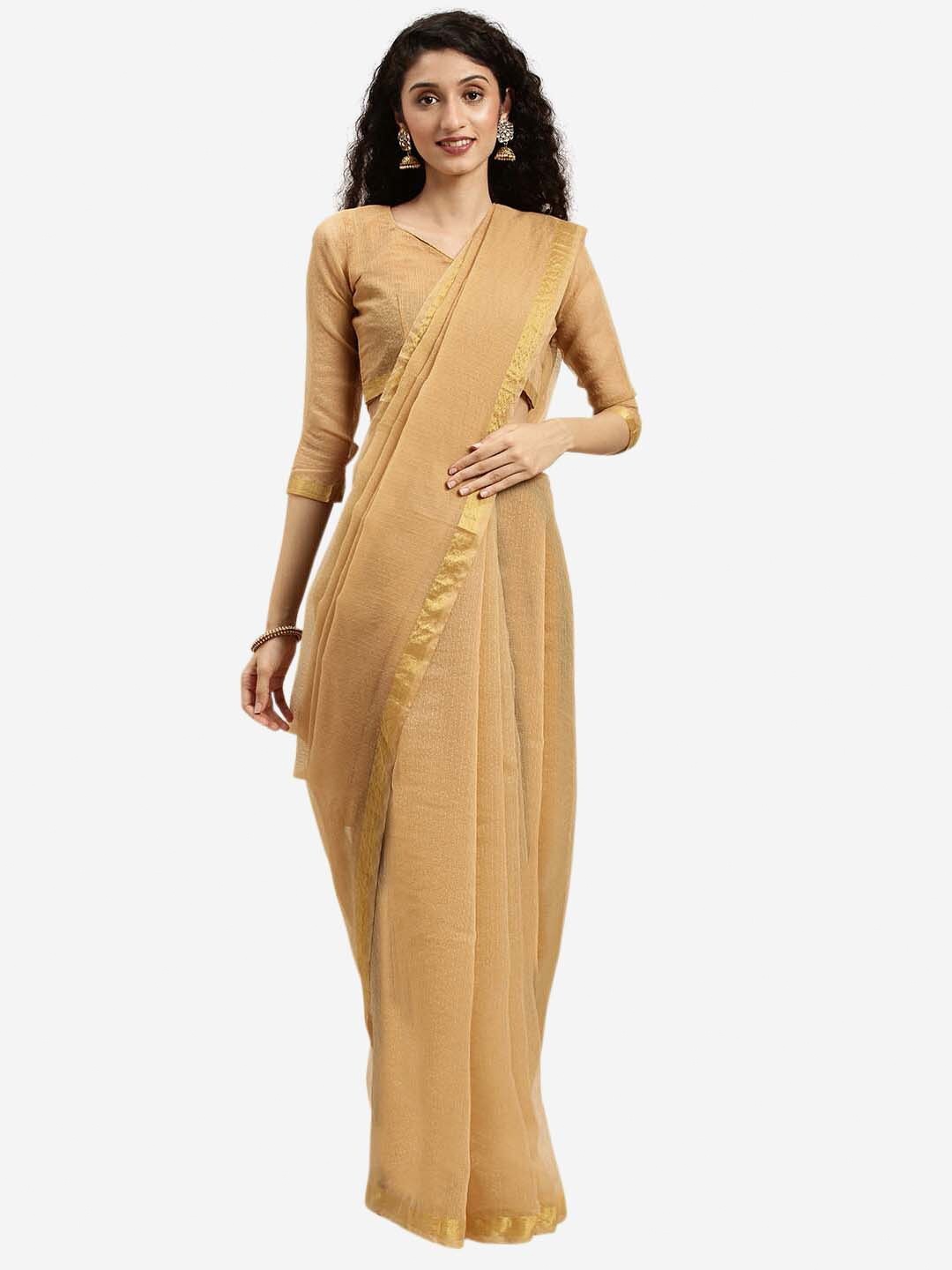 

SAADHVI Beige & Gold-Toned Art Silk Saree