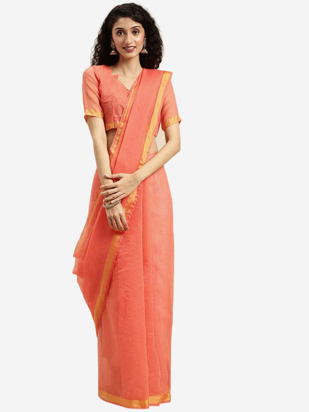 

SAADHVI Peach-Coloured Art Silk Saree