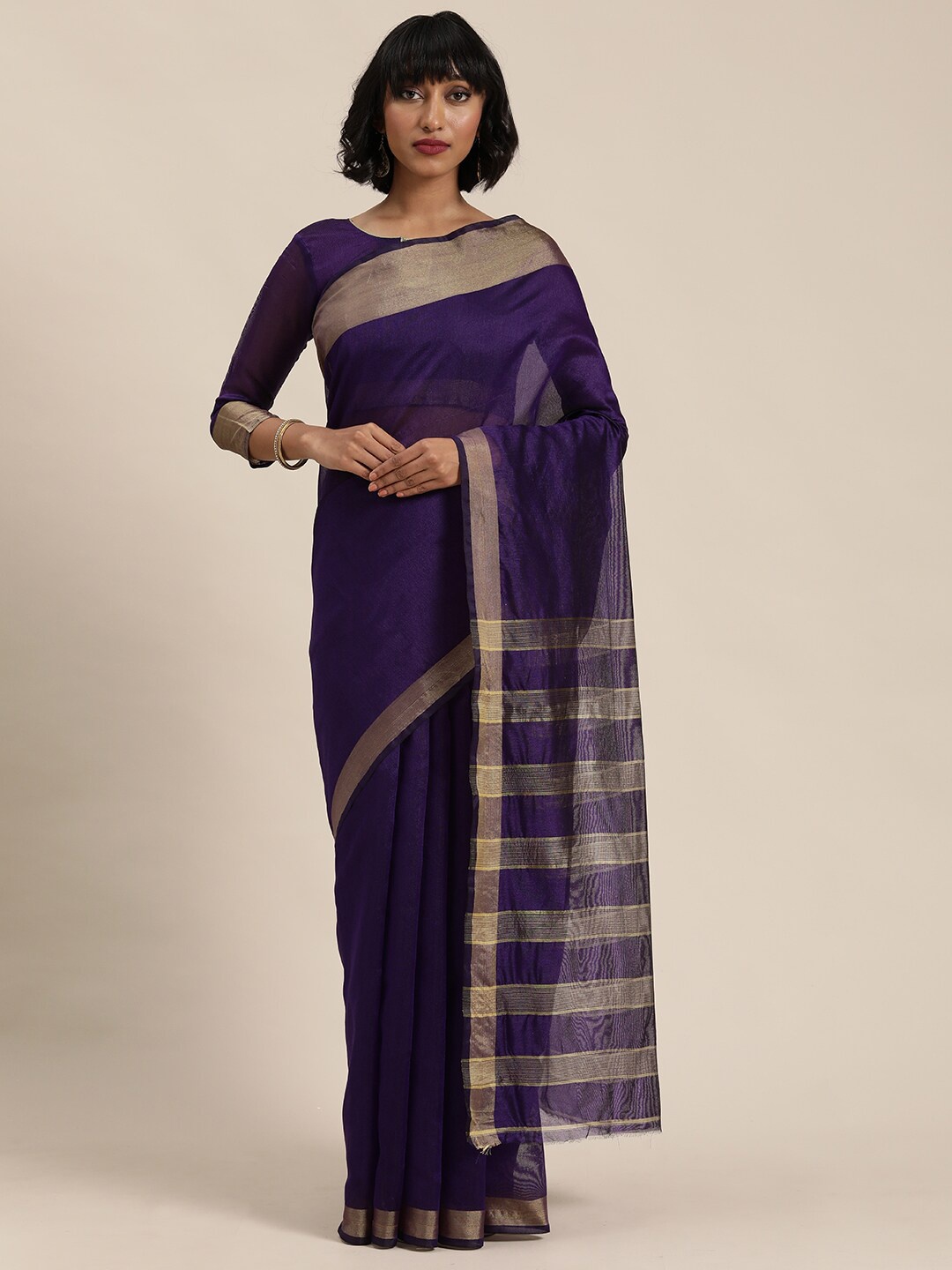 

SAADHVI Violet & Gold-Toned Zari Art Silk Saree