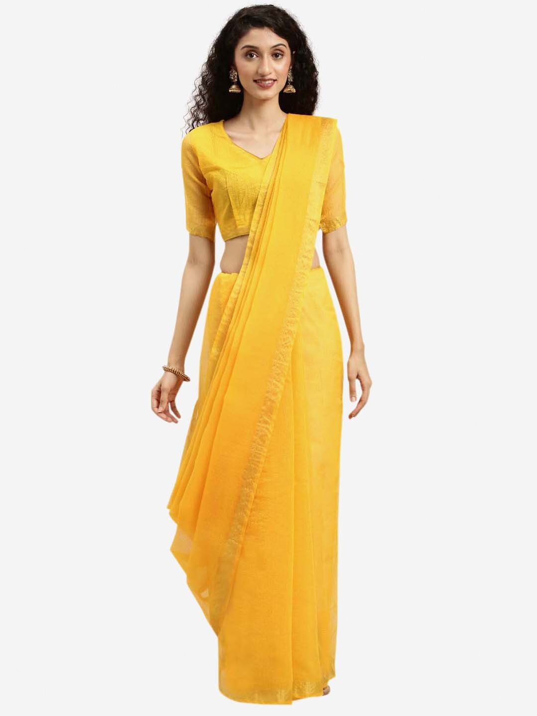 

SAADHVI Yellow Zari Solid Art Silk Saree