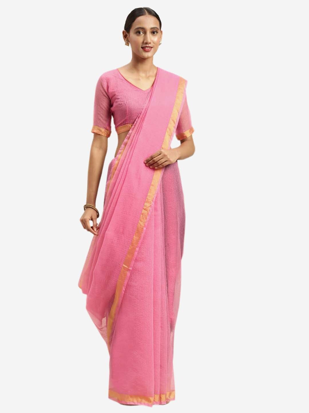 

SAADHVI Pink & Gold-Toned Zari Art Silk Saree