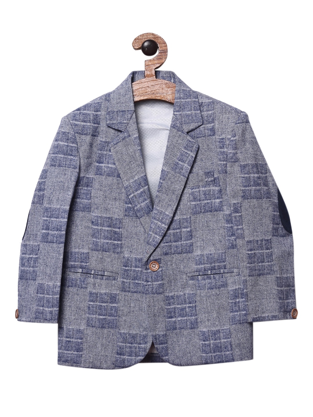 

RIKIDOOS Boys Blue & Grey Geometric Printed Single-Breasted Blazer