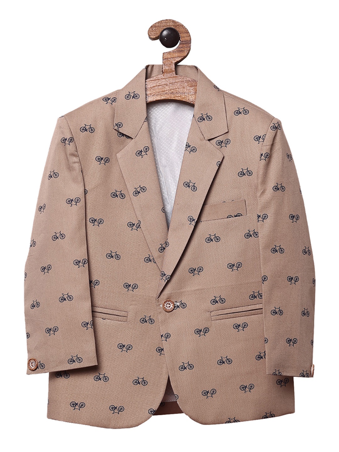 

RIKIDOOS Boys Brown Printed Single-Breasted Blazer