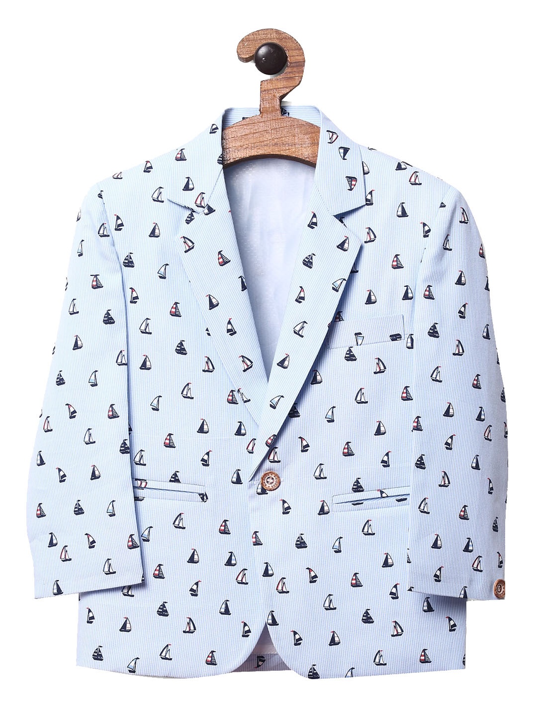 

RIKIDOOS Boys Blue Printed Single Breasted Blazer