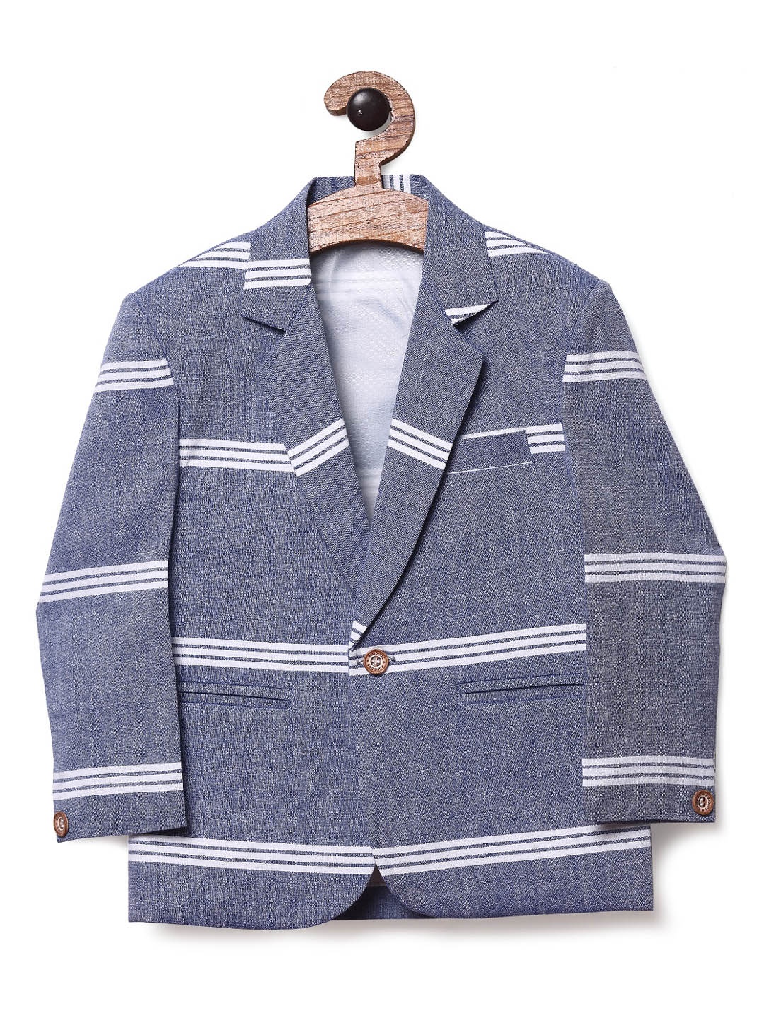

RIKIDOOS Boys Blue & White Striped Comfort Fit Single-Breasted Blazer