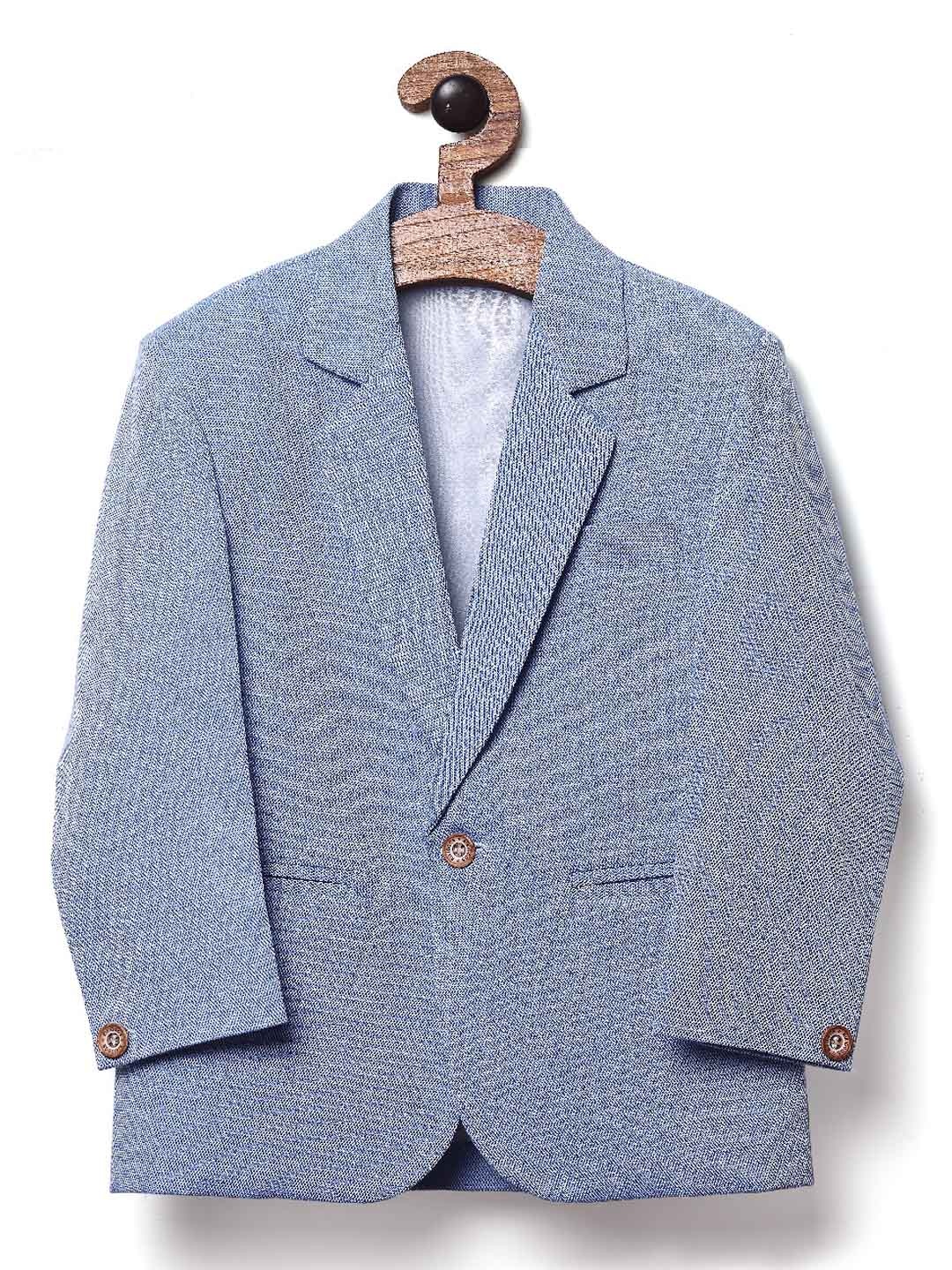 

RIKIDOOS Boys Blue Self-Designed Comfort-Fit Single Breasted Blazer
