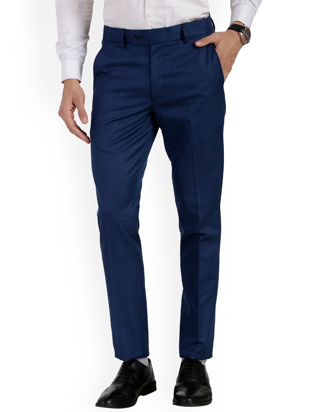 

Vandnam Fabrics Men Navy Blue Smart Slim Fit Trousers