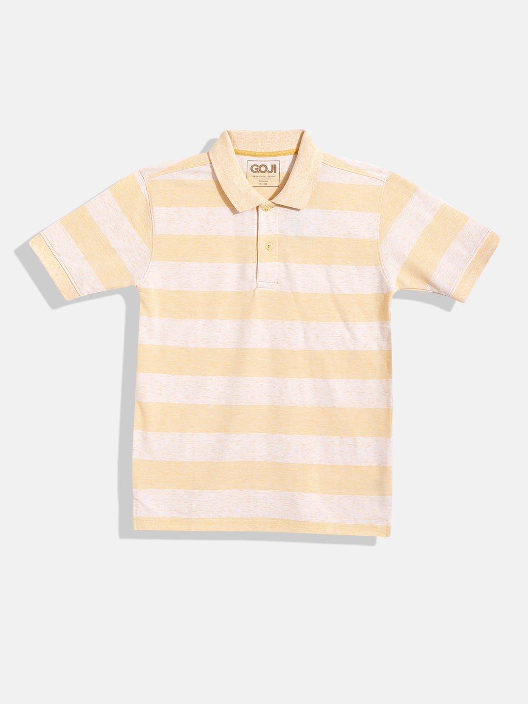 

GOJI Boys Yellow & White Striped Polo Collar T-shirt