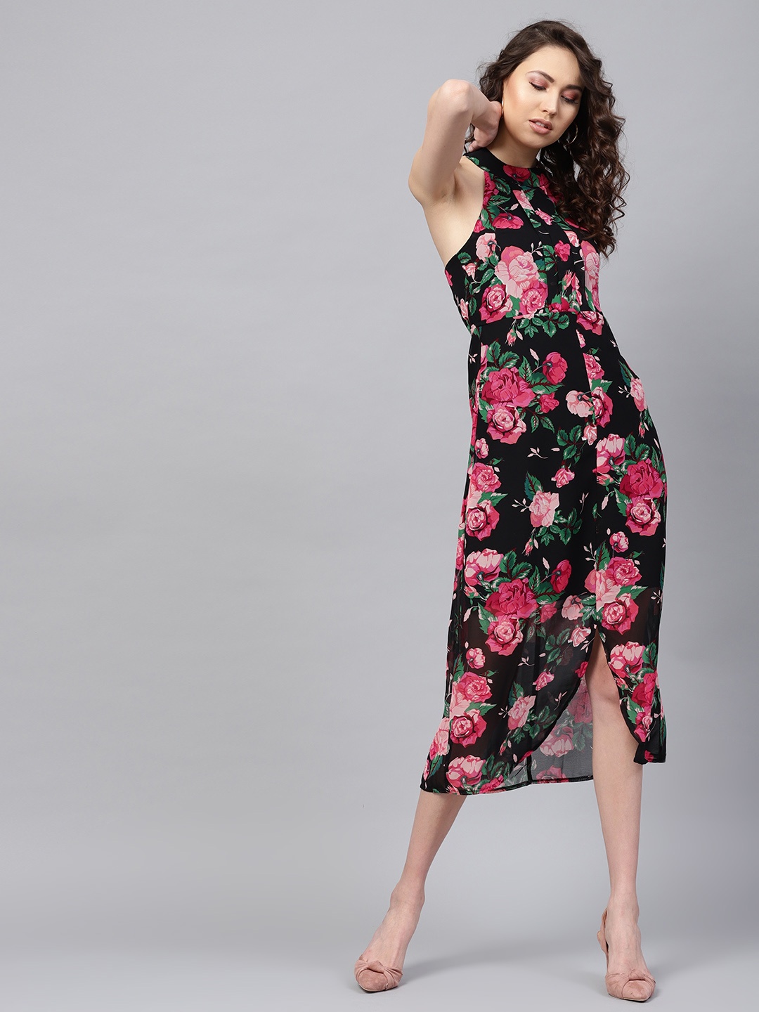 

SASSAFRAS Women Black Printed A-Line Dress