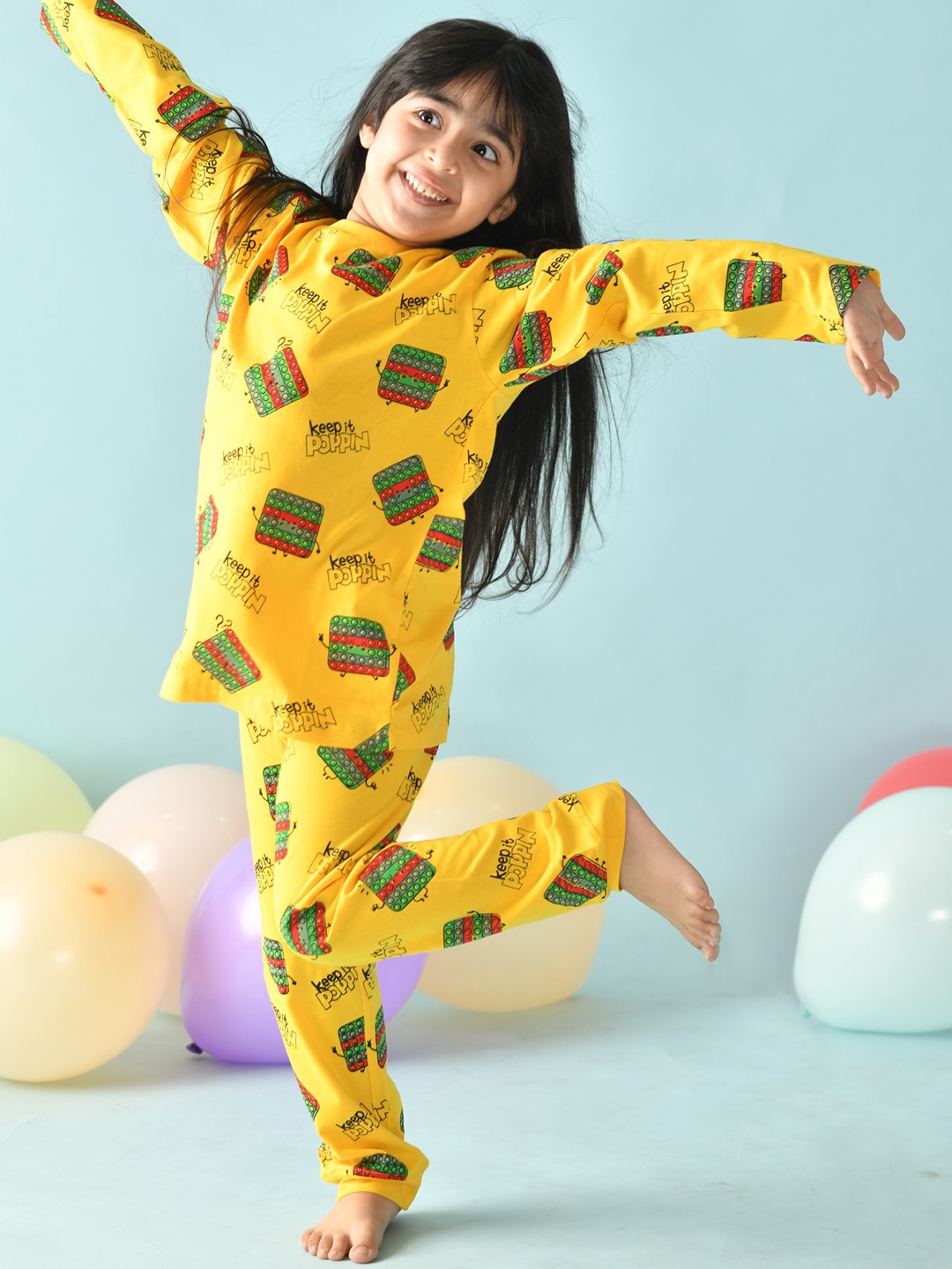 

Anthrilo Girls Yellow & Red Printed Cotton Night suit