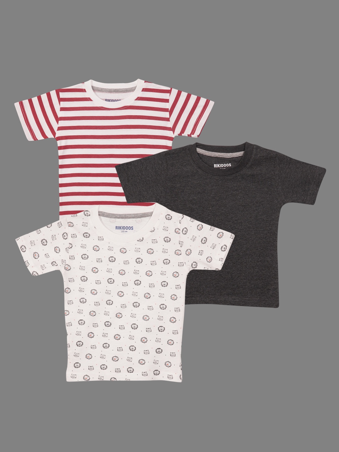 

RIKIDOOS Boys Pack of 3 Striped T-shirt, Multi