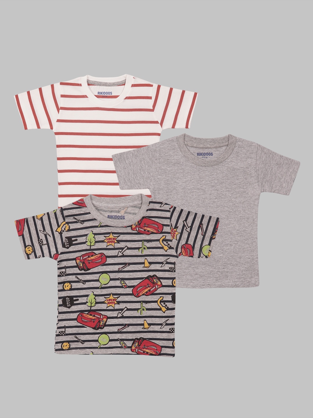 

RIKIDOOS Boys Pack of 3 Striped T-shirt, Multi