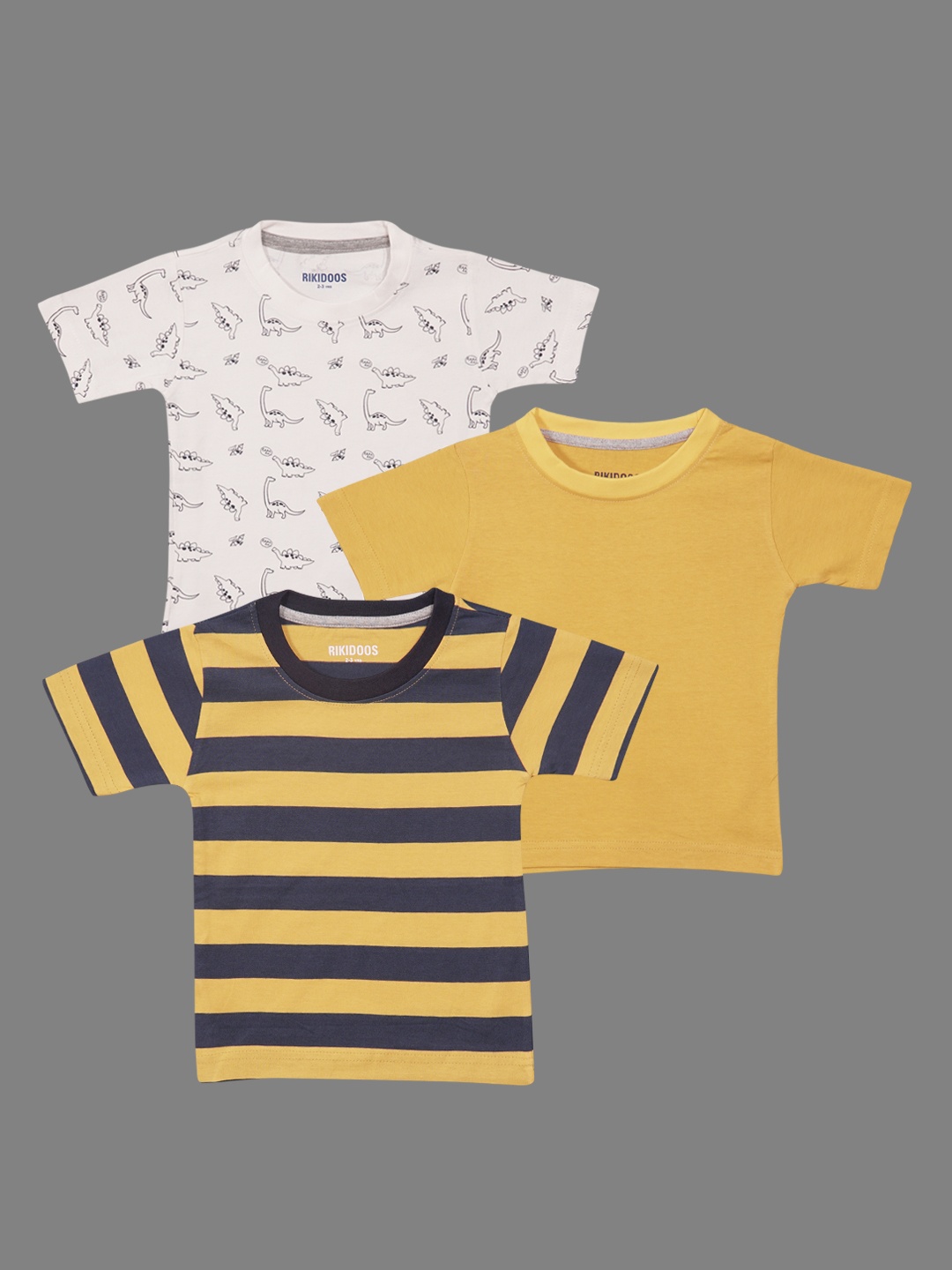 

RIKIDOOS Boys Pack of 3 Printed T-shirts, Yellow
