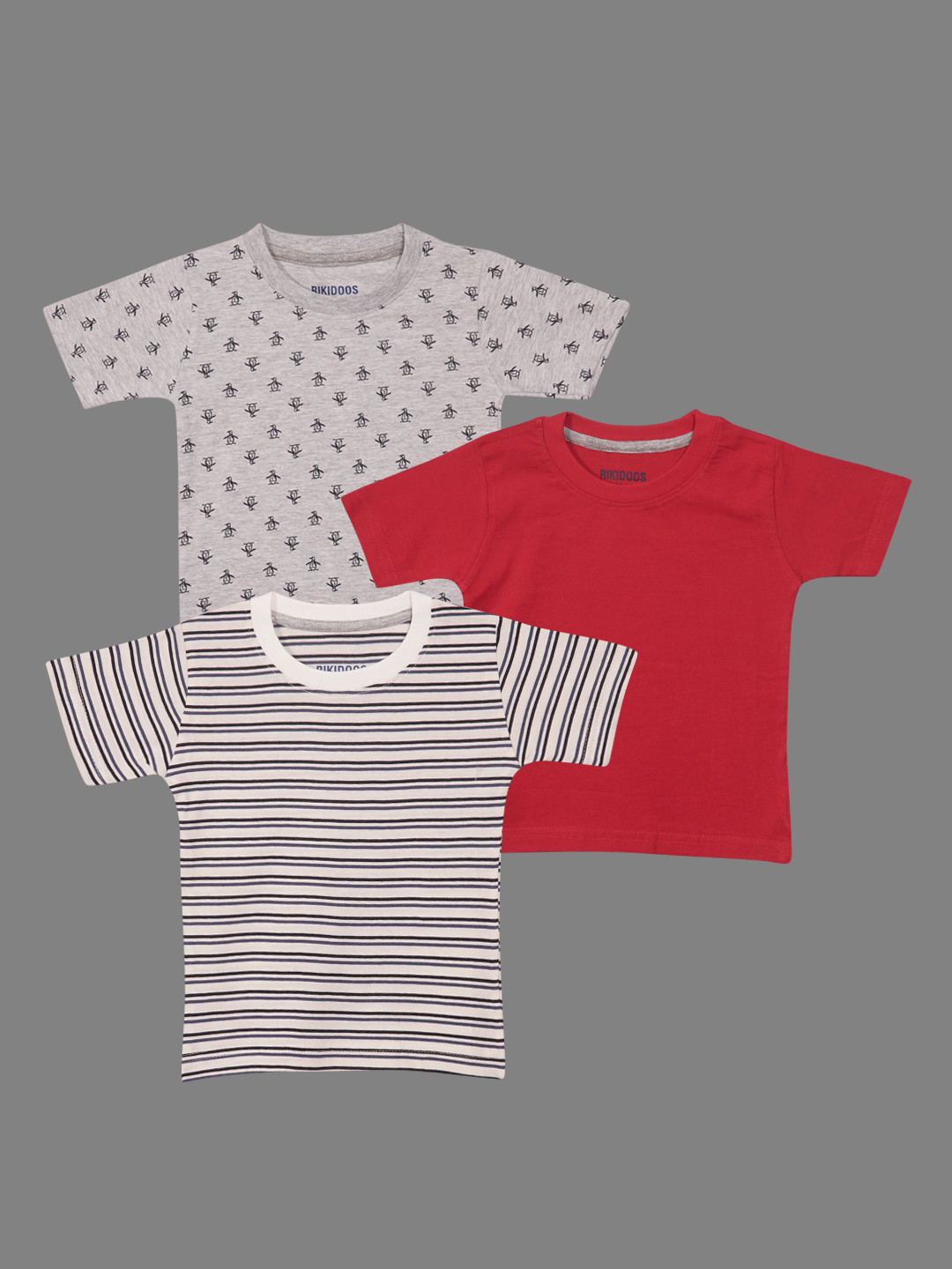 

RIKIDOOS Boys Pack Of 3 Printed T-shirt, Grey melange