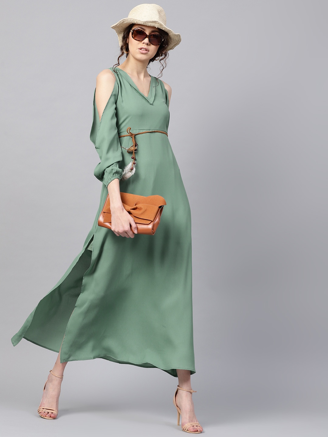 

SASSAFRAS Women Green Solid Maxi Dress