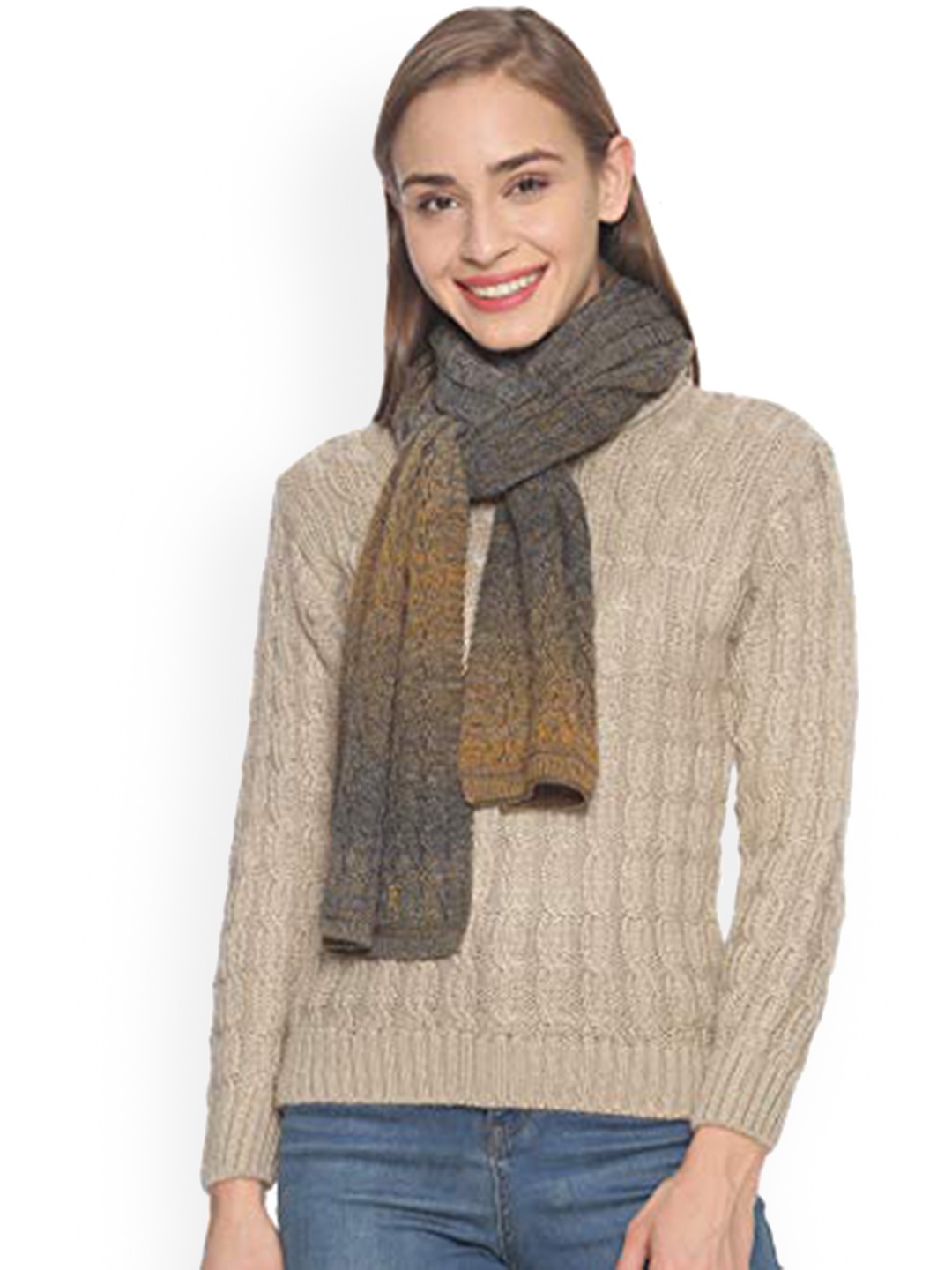 

513 Women Grey Self-Designed Knitted Muffler