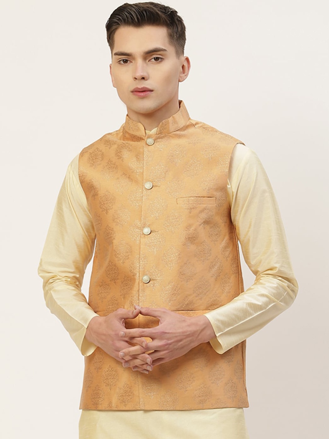 

Jompers Men Gold-Toned Woven Design Nehru Jackets