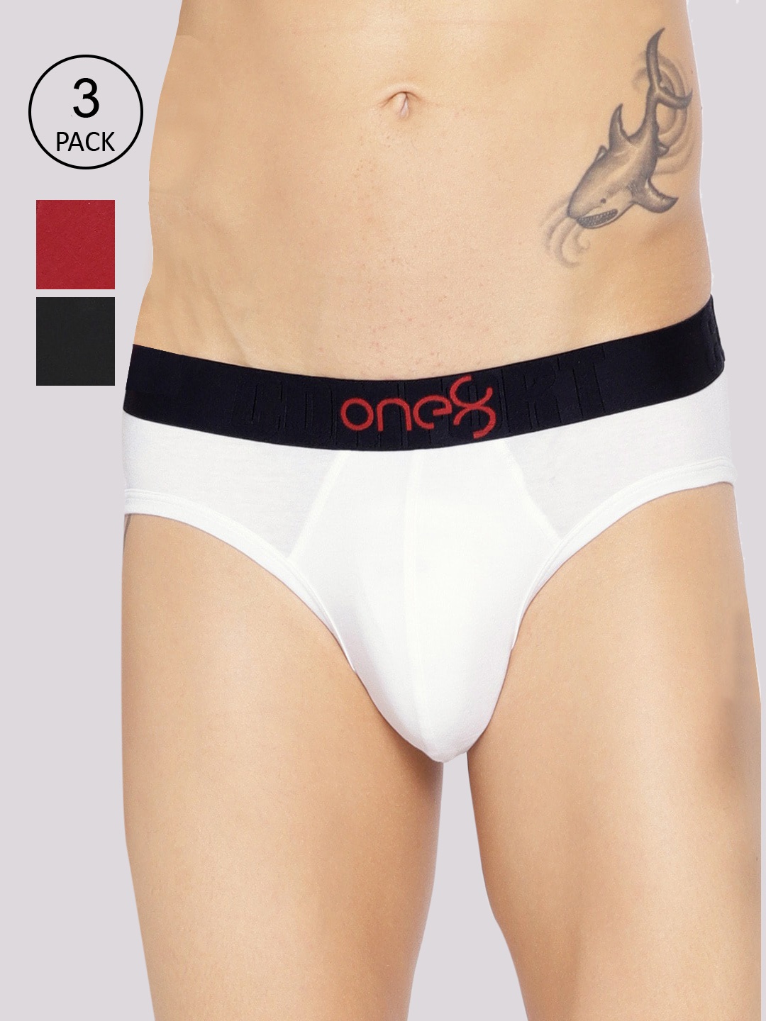 

one8 by Virat Kohli Men Pack Of 3 White, Red and Black Solid Premium Cotton Fashion Briefs