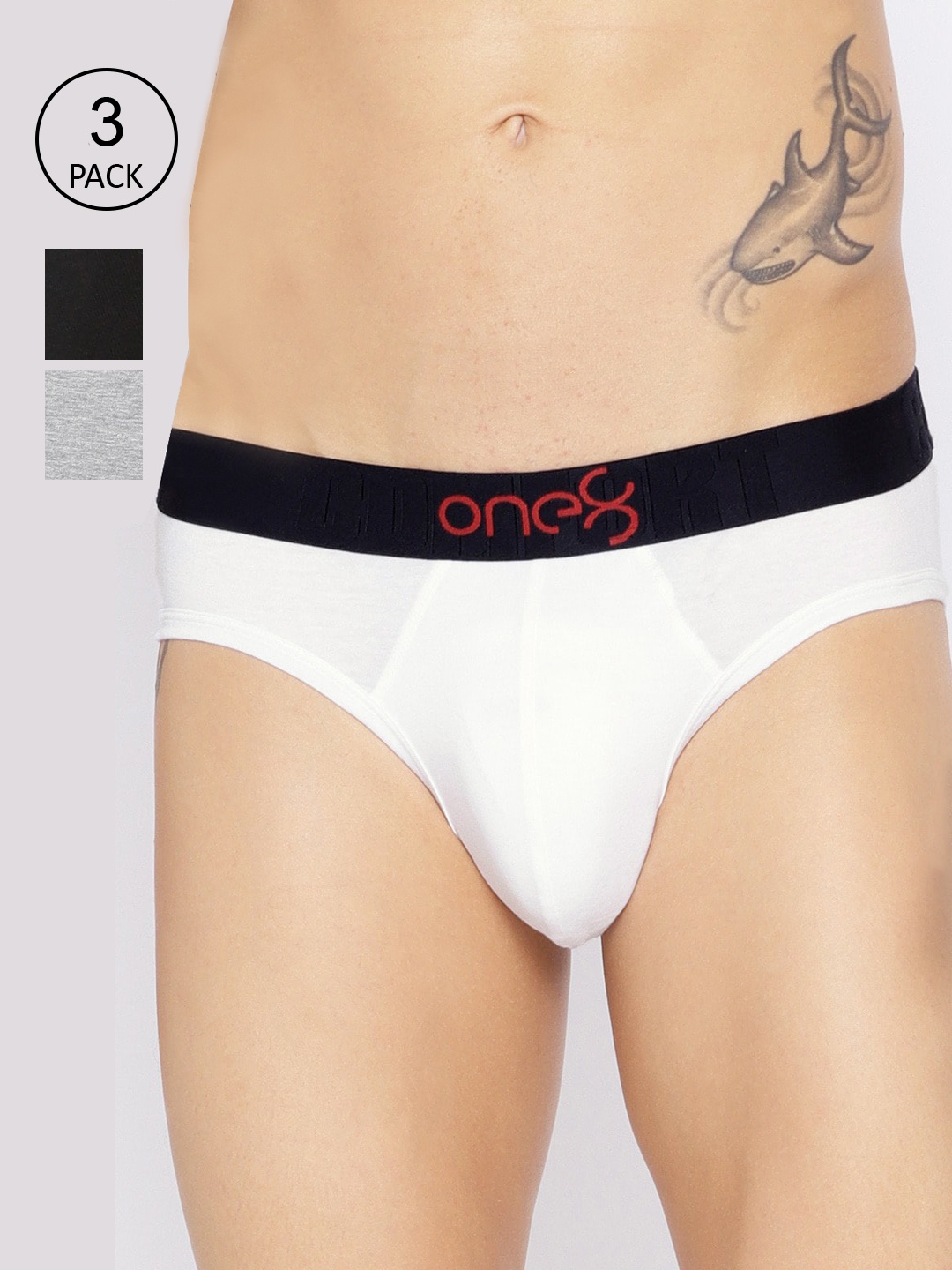 

one8 by Virat Kohli Men Pack of 3 White & Black Premium Cotton Fashion Briefs 104C1, Grey