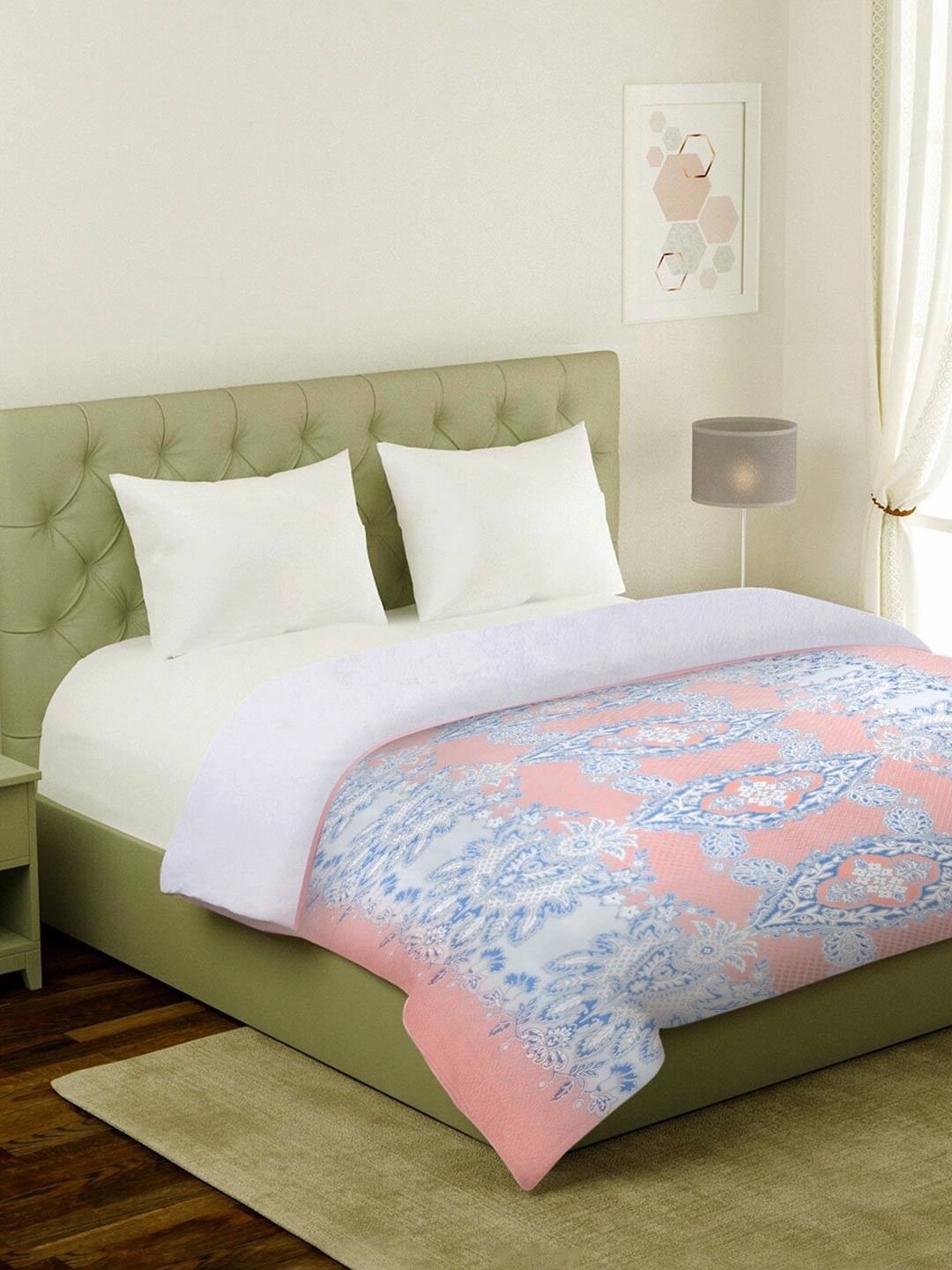 

KLOTTHE Grey & Pink Ethnic Motifs AC Room 350 GSM Wool Double Bed Comforter